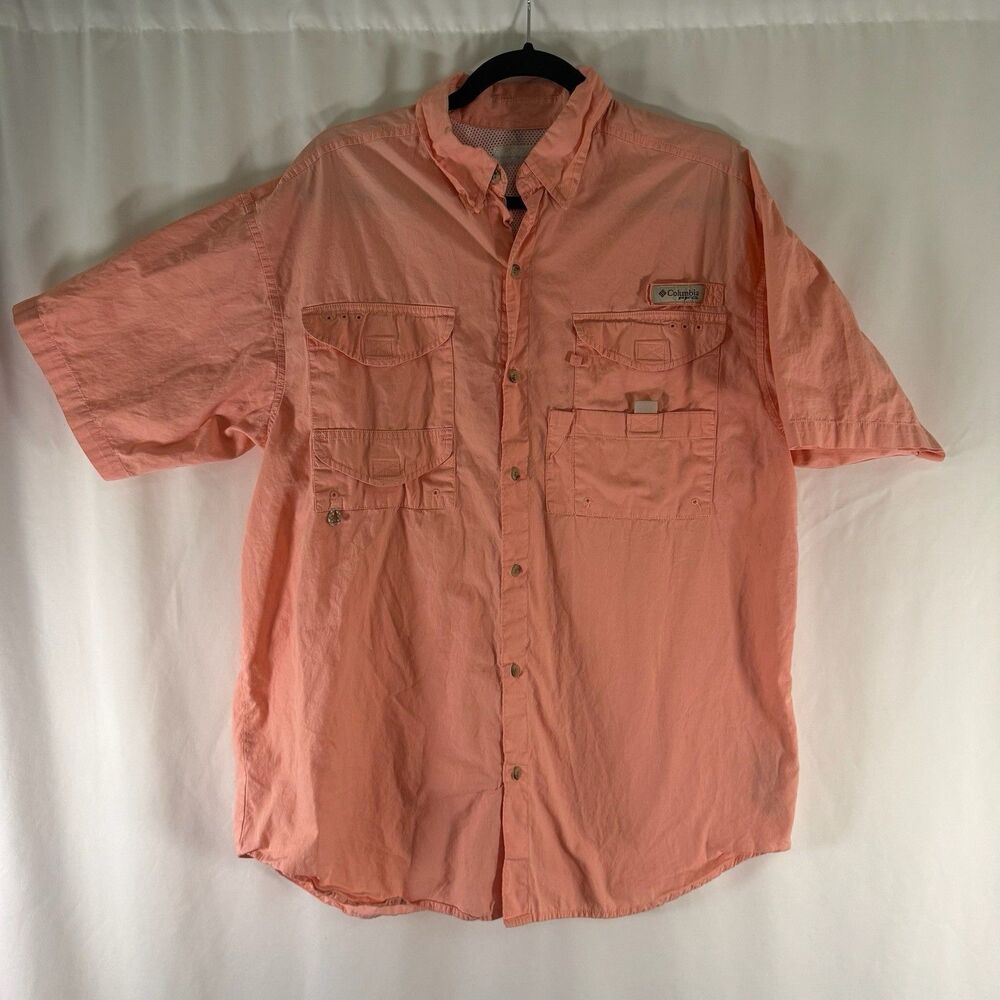 Columbia PFG Men's Large Coral Short Sleeve Button Up Collared Fishing